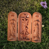 Hand-carved Portable Church - Mini Christian Ascension scene Triptych Altar - BGCOPPER