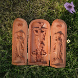 Hand-carved Portable Church - Mini Christian Ascension scene Triptych Altar - BGCOPPER
