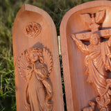 Hand-carved Portable Church - Mini Christian Ascension scene Triptych Altar - BGCOPPER