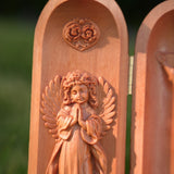 Hand-carved Portable Church - Mini Christian Ascension scene Triptych Altar - BGCOPPER