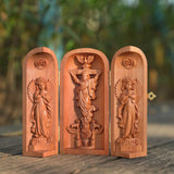 Hand-carved Portable Church - Mini Christian Ascension scene Triptych Altar - BGCOPPER