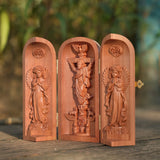 Hand-carved Portable Church - Mini Christian Ascension scene Triptych Altar - BGCOPPER