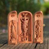 Hand-carved Portable Church - Mini Christian Ascension scene Triptych Altar - BGCOPPER