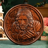 Jesus Christ Round Wooden Carving - BGCOPPER