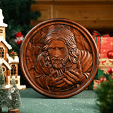 Jesus Christ Round Wooden Carving - BGCOPPER