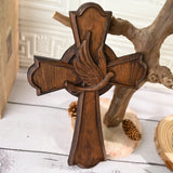 Holy Spirit Cross Wooden Hand Carved Cross for Wall Decor, Religious Gift Cross - BGCOPPER