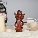 Hand-Carved Praying Angel Figurine – 6 Inch Solid Wood Statue for Christian Home Blessings - BGCOPPER