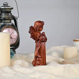 Hand-Carved Praying Angel Figurine – 6 Inch Solid Wood Statue for Christian Home Blessings - BGCOPPER