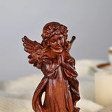 Hand-Carved Praying Angel Figurine – 6 Inch Solid Wood Statue for Christian Home Blessings - BGCOPPER