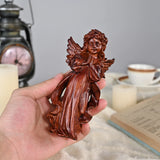 Hand-Carved Praying Angel Figurine – 6 Inch Solid Wood Statue for Christian Home Blessings - BGCOPPER
