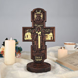 Double-sided carved cross tabletop ornament depicting Jesus' crucifixion and the apostles - BGCOPPER