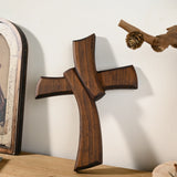 Minimalist Twist Wooden Hand Carved Cross for Wall Decor, Religious Gift Cross - BGCOPPER