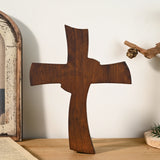 Minimalist Twist Wooden Hand Carved Cross for Wall Decor, Religious Gift Cross - BGCOPPER