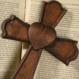 Eternal Heart Wooden Hand Carved Cross for Wall Decor, Religious Gift Cross - BGCOPPER