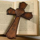 Eternal Heart Wooden Hand Carved Cross for Wall Decor, Religious Gift Cross - BGCOPPER