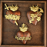 Holy Family Three Sacred Hearts Wood Carving Set - BGCOPPER