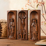 Beech Wood Holy Family Altar Decor - Handcrafted Christian Prayer Desktop Gift - BGCOPPER