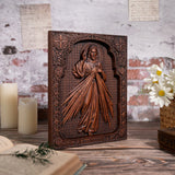 The Sacred Heart and Divine Mercy Jesus Christ Wood Wall Plaque - BGCOPPER