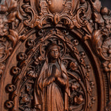 Wood carving of the Virgin Mary in leaves - BGCOPPER