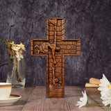BGCOPPER Savior Jesus Cross - Carved from Natural Wood
