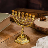 12 Tribes of Israel Menorah, Jerusalem Temple 7 Branch Jewish Candle Holder - BGCOPPER