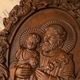 Saint Joseph Wood Carved Religious icon Fatehrs day Christian gift Wall Hanging Art Work gift ideas Birthday Gifts - BGCOPPER