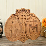 Miraculous Medal Wood Carving Decor - Medal of Our Lady of Graces - BGCOPPER