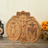 Miraculous Medal Wood Carving Decor - Medal of Our Lady of Graces - BGCOPPER