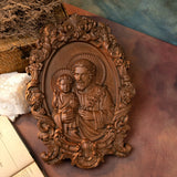 Saint Joseph Wood Carved Religious icon Fatehrs day Christian gift Wall Hanging Art Work gift ideas Birthday Gifts - BGCOPPER