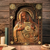 Immaculate Heart of Mary Wooden Mary statuary Christian home decor Our Lady birthday religious gift - BGCOPPER