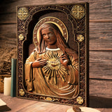 Immaculate Heart of Mary Wooden Mary statuary Christian home decor Our Lady birthday religious gift - BGCOPPER