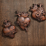 Holy Family Three Sacred Hearts Wood Carving Set - BGCOPPER