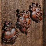 Holy Family Three Sacred Hearts Wood Carving Set - BGCOPPER