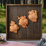 Holy Family Three Sacred Hearts Wood Carving Set - BGCOPPER