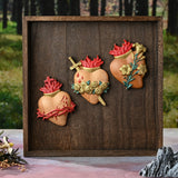 Holy Family Three Sacred Hearts Wood Carving Set - BGCOPPER