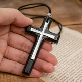 Vintage handmade double-layer alloy wood cross female male couple long pendant sweater chain cross car hanging - BGCOPPER