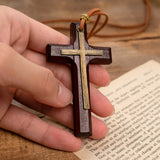 Vintage handmade double-layer alloy wood cross female male couple long pendant sweater chain cross car hanging - BGCOPPER