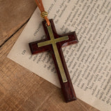 Vintage handmade double-layer alloy wood cross female male couple long pendant sweater chain cross car hanging - BGCOPPER