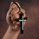 Vintage handmade double-layer alloy wood cross female male couple long pendant sweater chain cross car hanging - BGCOPPER