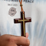 Vintage handmade double-layer alloy wood cross female male couple long pendant sweater chain cross car hanging - BGCOPPER