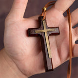 Vintage handmade double-layer alloy wood cross female male couple long pendant sweater chain cross car hanging - BGCOPPER