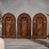Holy Family Jesus Mary Joseph Arched Wooden Statue Set Tabletop Display - BGCOPPER