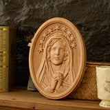 Our Lady in Tears and Prayer with a Nine-Star Halo — Hand-Carved Beechwood Statue