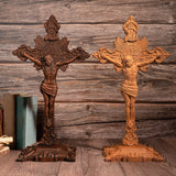 Wood carving of the Cross of the Order of Saint Benedict - with base - BGCOPPER