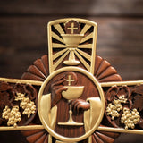 Holy Grail Wood Craving Cross-Handmade Religious Medal Gift - BGCOPPER