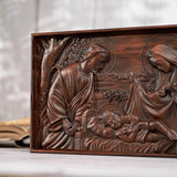 Nativity Scene Wood Carved Plaque, Religious Wall Decor, Christmas Gift - BGCOPPER