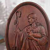 Jesus the Shepherd Wood Carving Wall Decor - Endless Care and Guidance - BGCOPPER