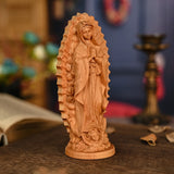 Guadalupe Beech Wood Round Sculpture Desktop Ornament: A Perfect Fusion of Faith and Art - BGCOPPER