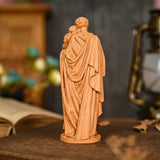 Beechwood roundel of Joseph holding a child: sacred heritage, warmth and eternity - BGCOPPER