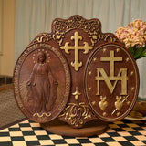 Miraculous Medal Wood Carving Decor - Medal of Our Lady of Graces - BGCOPPER
